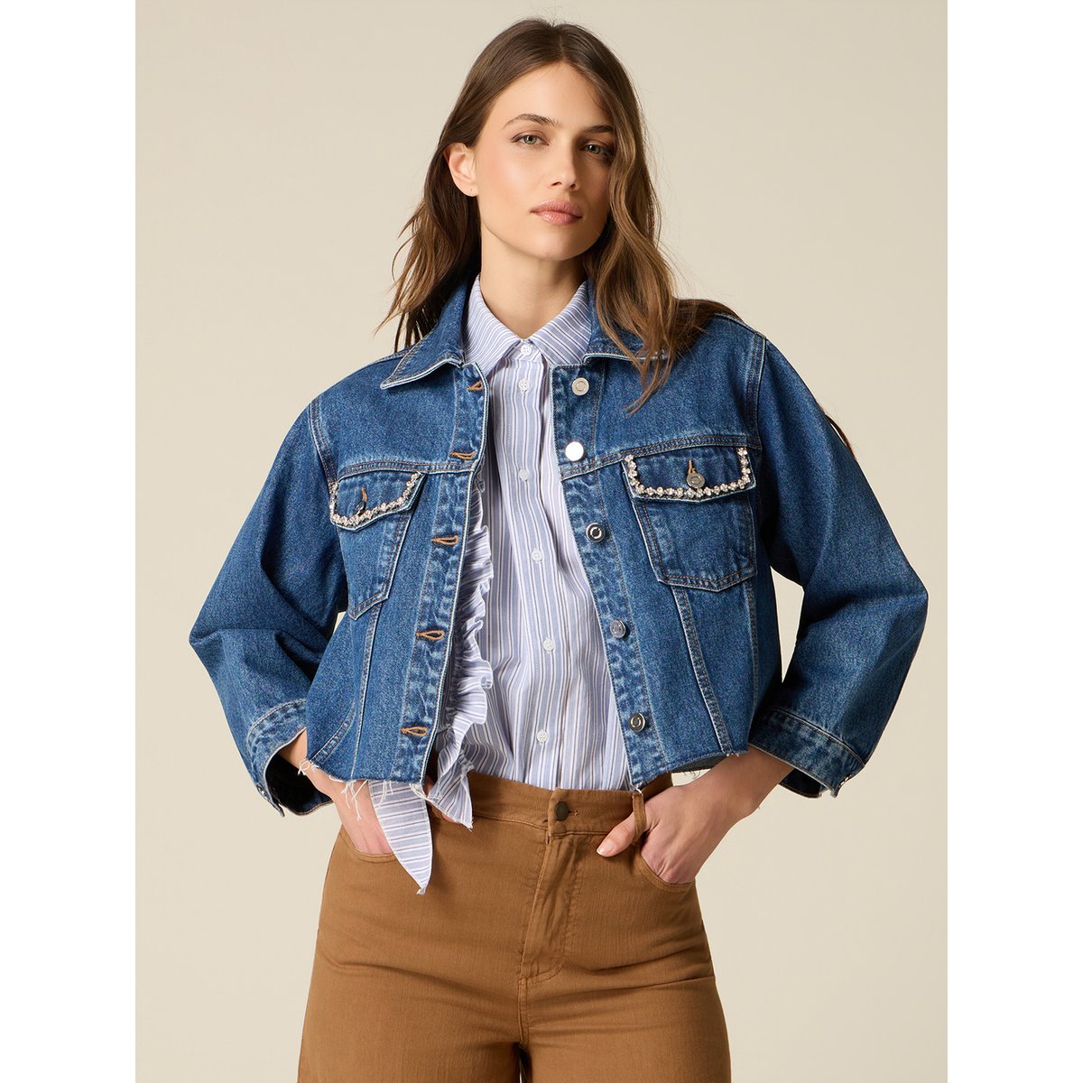 Veste boxy avec strass bleu, OLTRE