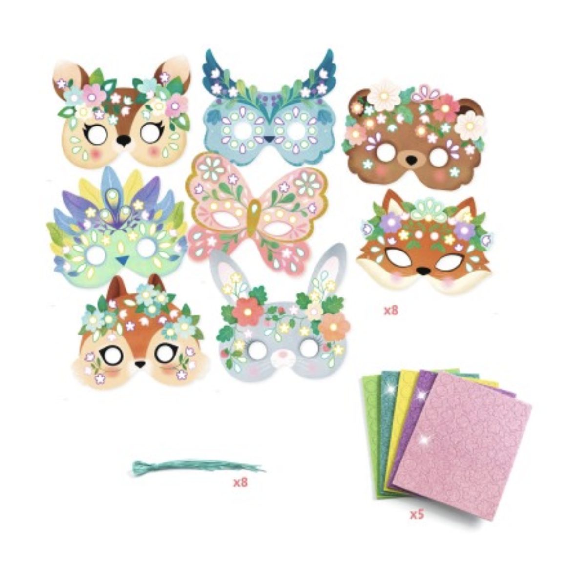 Kit creatif 8 masques - Animaux de la foret - couleur unique, DJECO