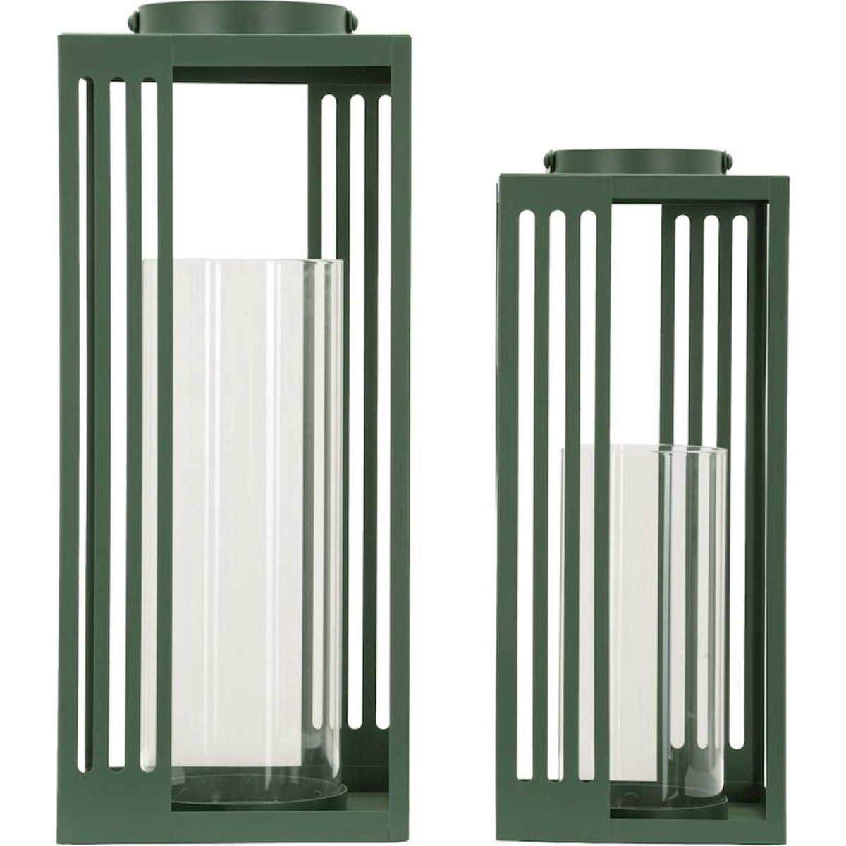 Lot de 2 lanternes en métal et verre vert, RECOLLECTION