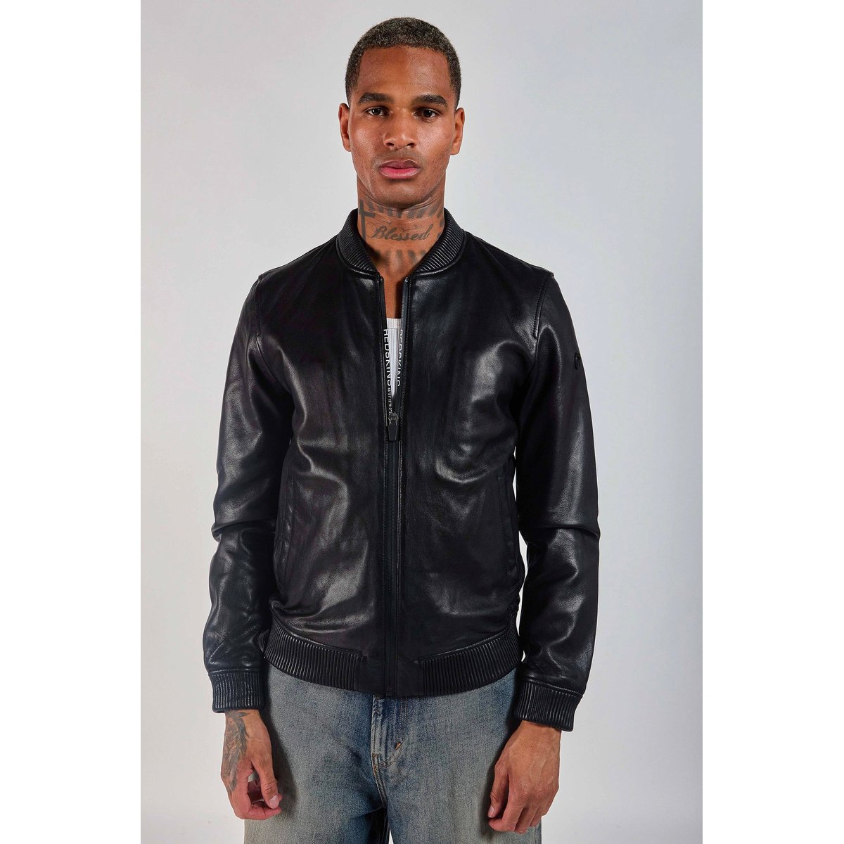 Blouson en cuir ROOSTER RACING noir, REDSKINS