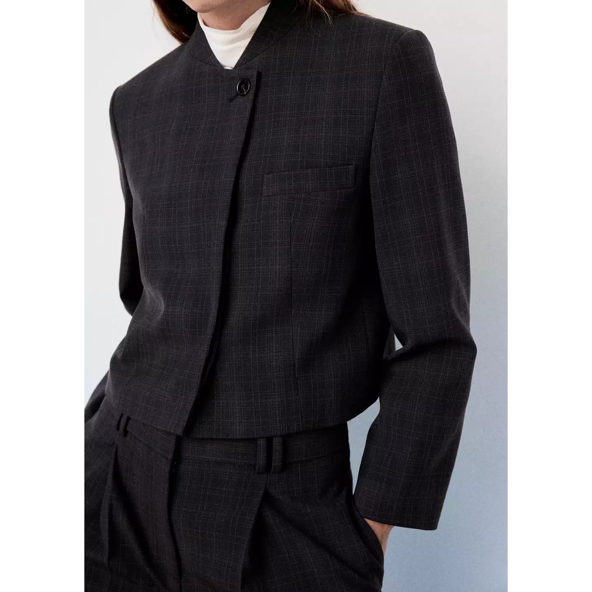 Blazer de costume à carreaux marron, MANGO