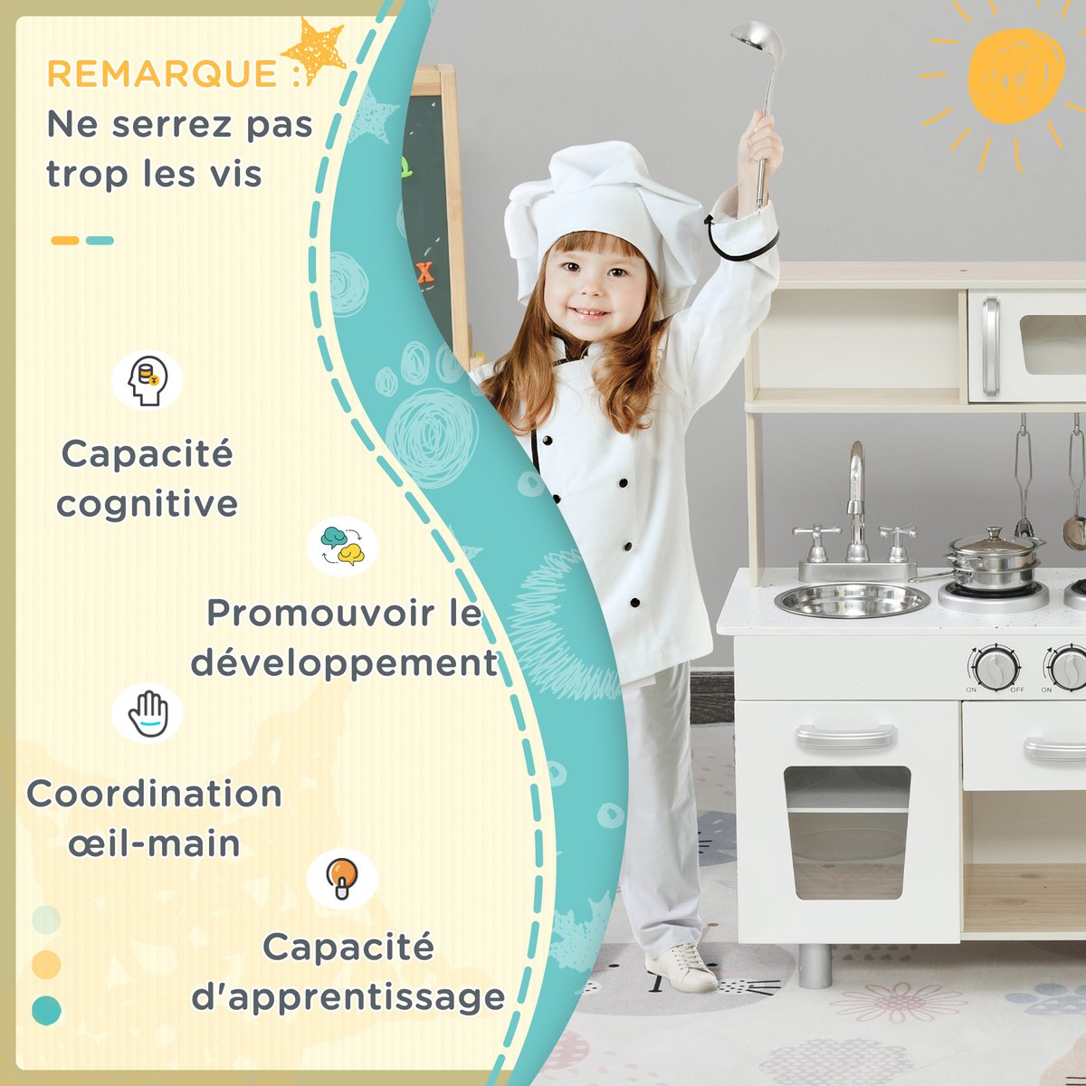 Ensemble de cuisine pour enfants Panneaux MDF blanc, HOMCOM