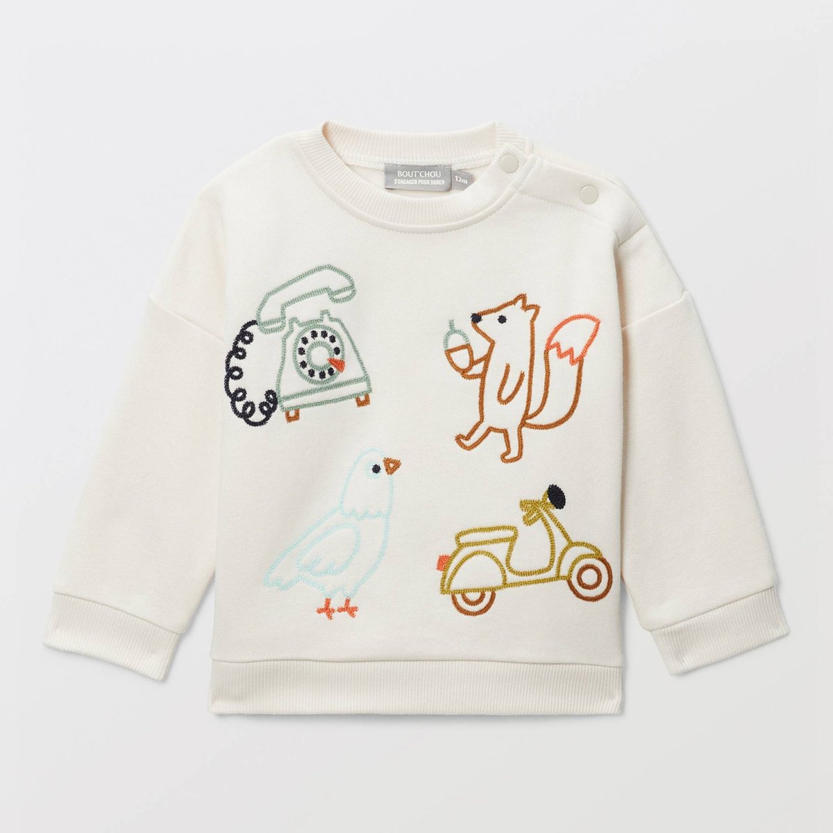 Sweat brodé en coton BIO GOTS naturel, BOUT'CHOU