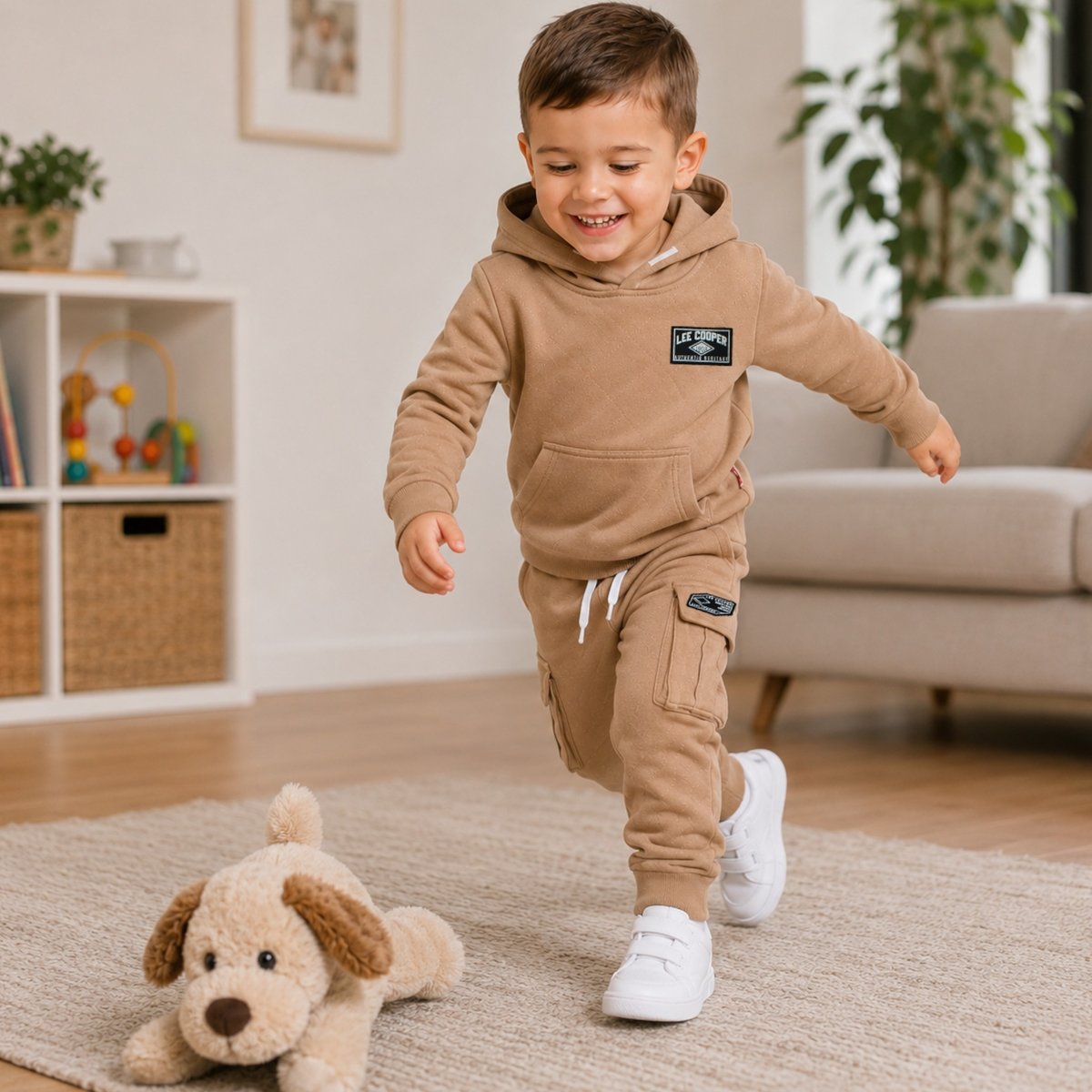 Ensemble sweat à capuche et pantalon de jogging cargo, poche kangourou FAMILY beige, LEE COOPER
