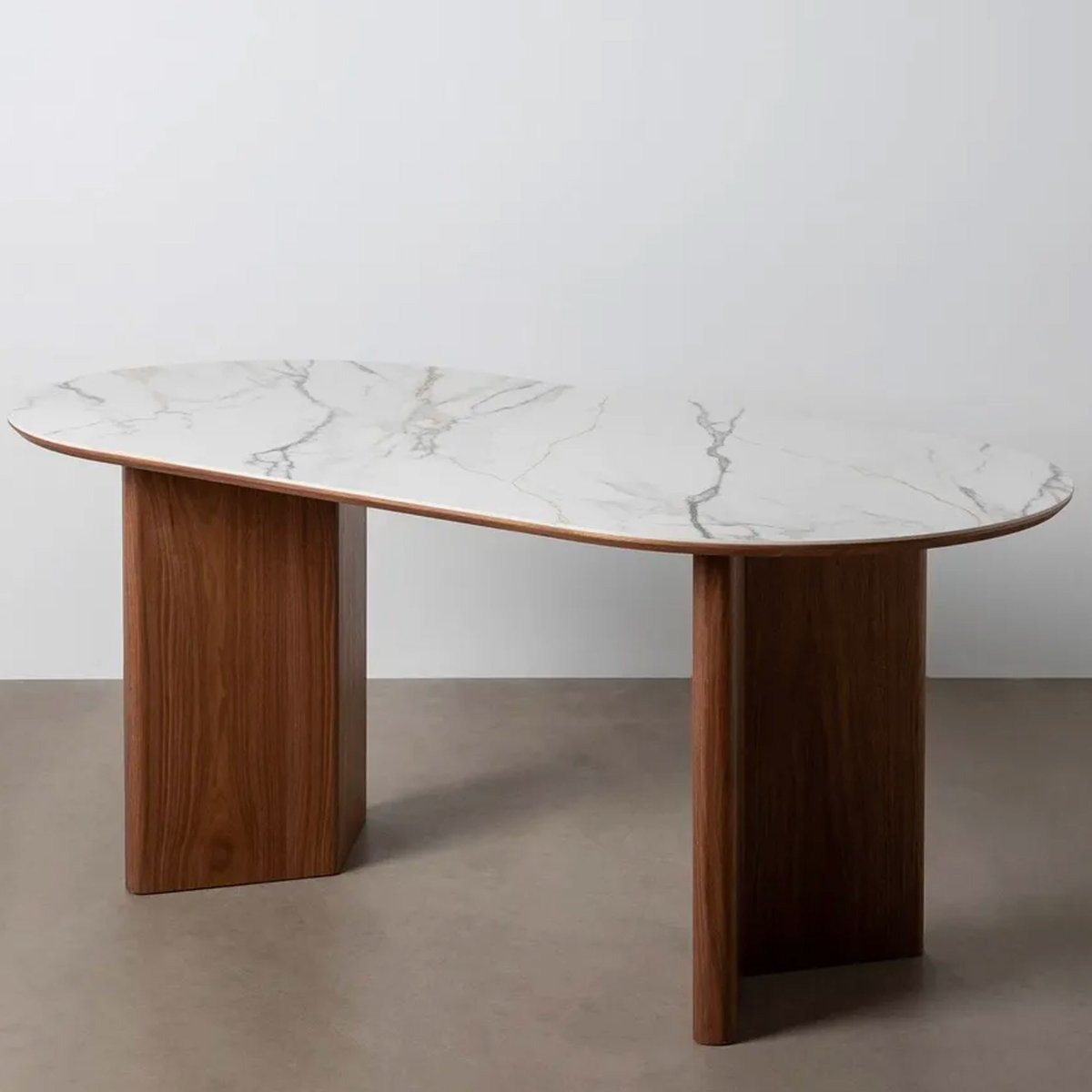 Table à manger design bois et céramique effet marbre 180x90x76cm blanc, WADIGA