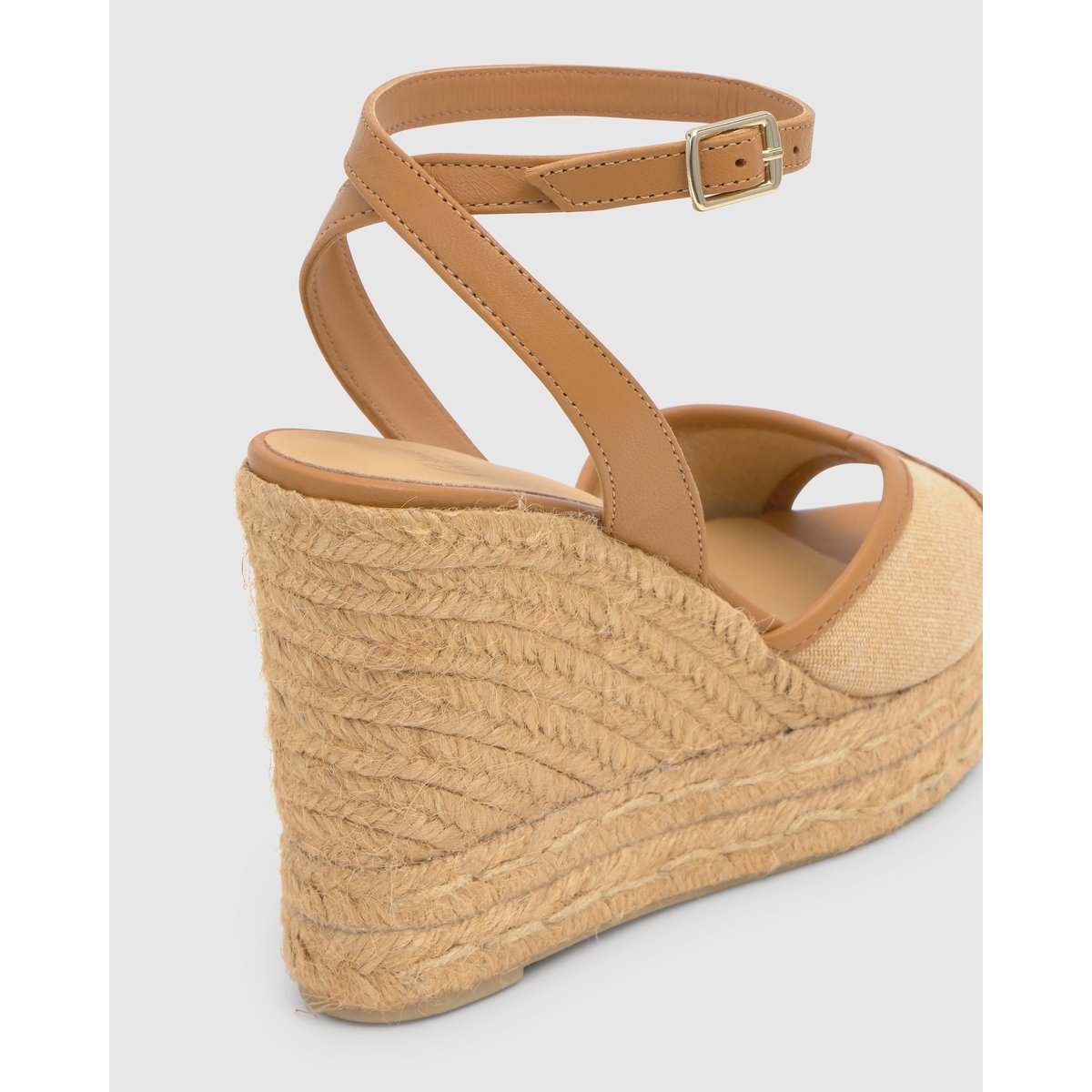 Sandales compensées en toile et cuir nappa à bride cheville BRIGITTE EXTRA PLATFORM sable, CASTANER
