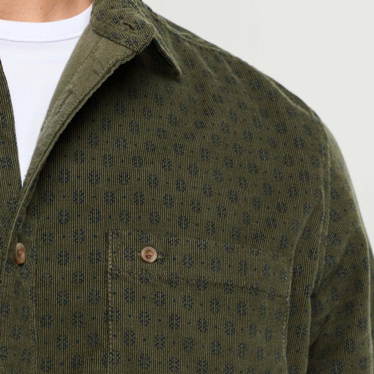 Chemise En Velours Côtelé Imprimée Coupe Regular vert marais, PEPE JEANS