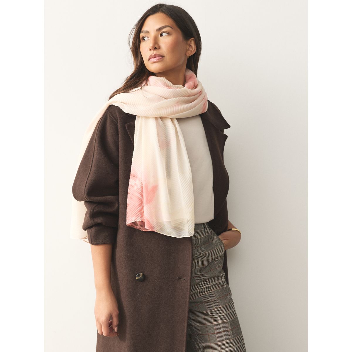 Foulard léger plissé imprimé floral rose, NEXT