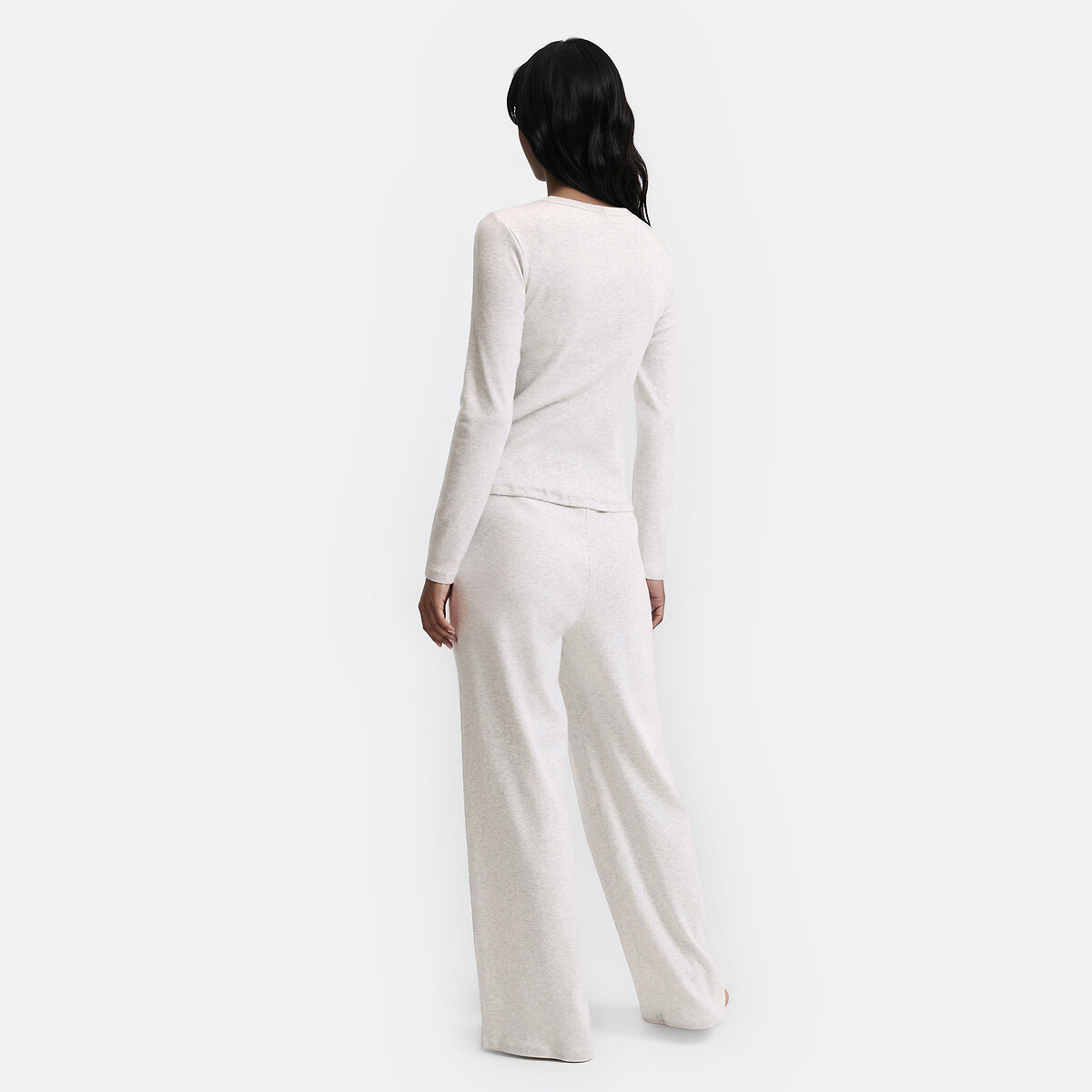 Pyjama 2 pièces, en maille côtelée gris chiné, LA REDOUTE COLLECTIONS