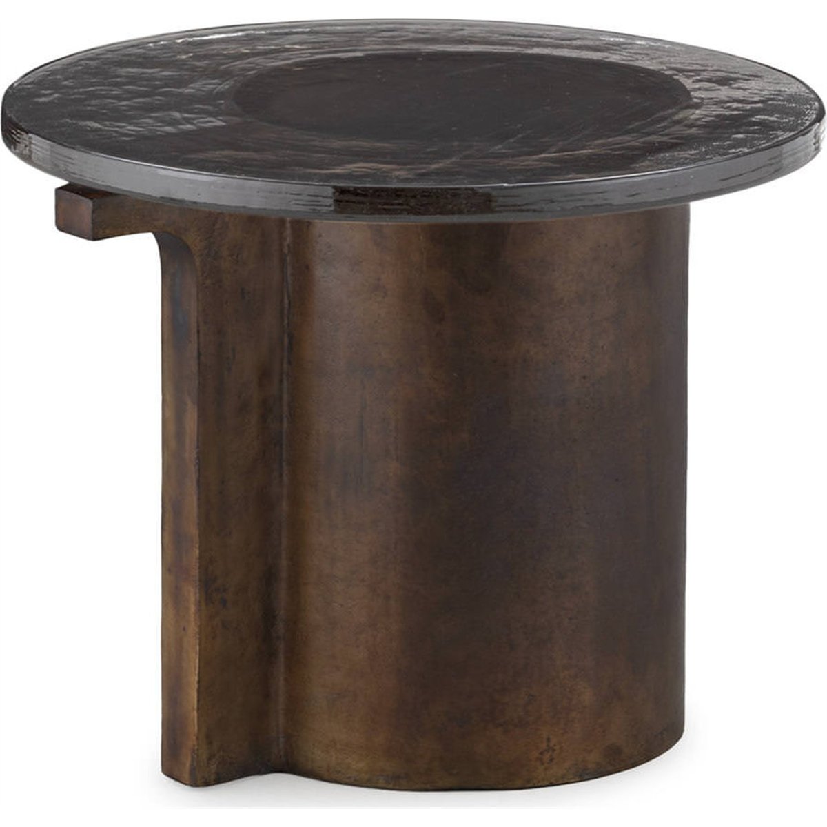 Table d'appoint ronde en métal et verre laiton à l'huile, RECOLLECTION