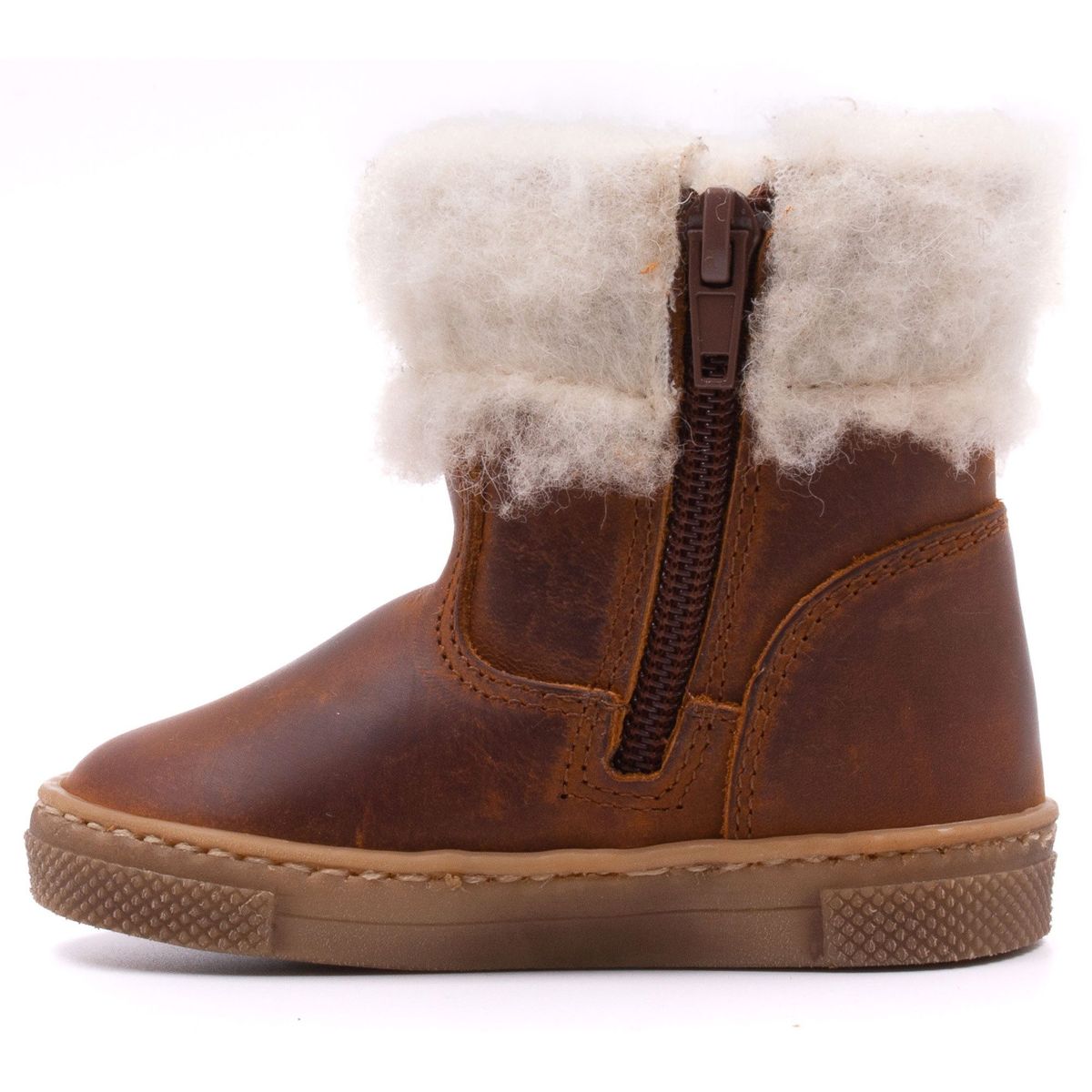 Boots zippées fourrées laine de mouton MINI DOLLY marron, BONI&SIDONIE