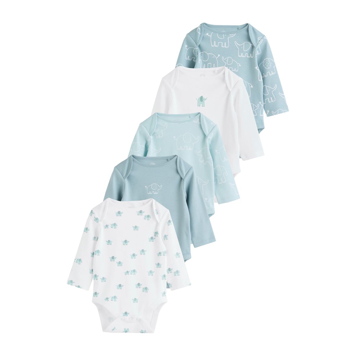 Body manches longues éléphant bébé, lot de 5 bleu, NEXT