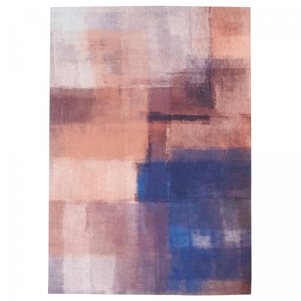 Tapis extérieur tissé kilim rectangle HOMAR ocre, marron, bleu, UN AMOUR DE TAPIS