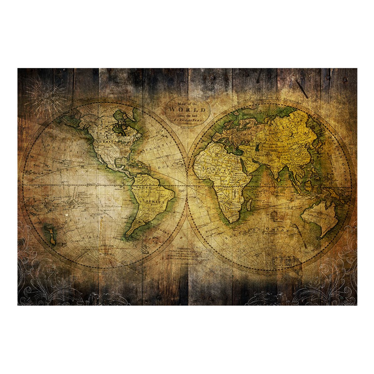 Papier peint intissé panoramique Carte du monde Searching for Old World vert, EDEN