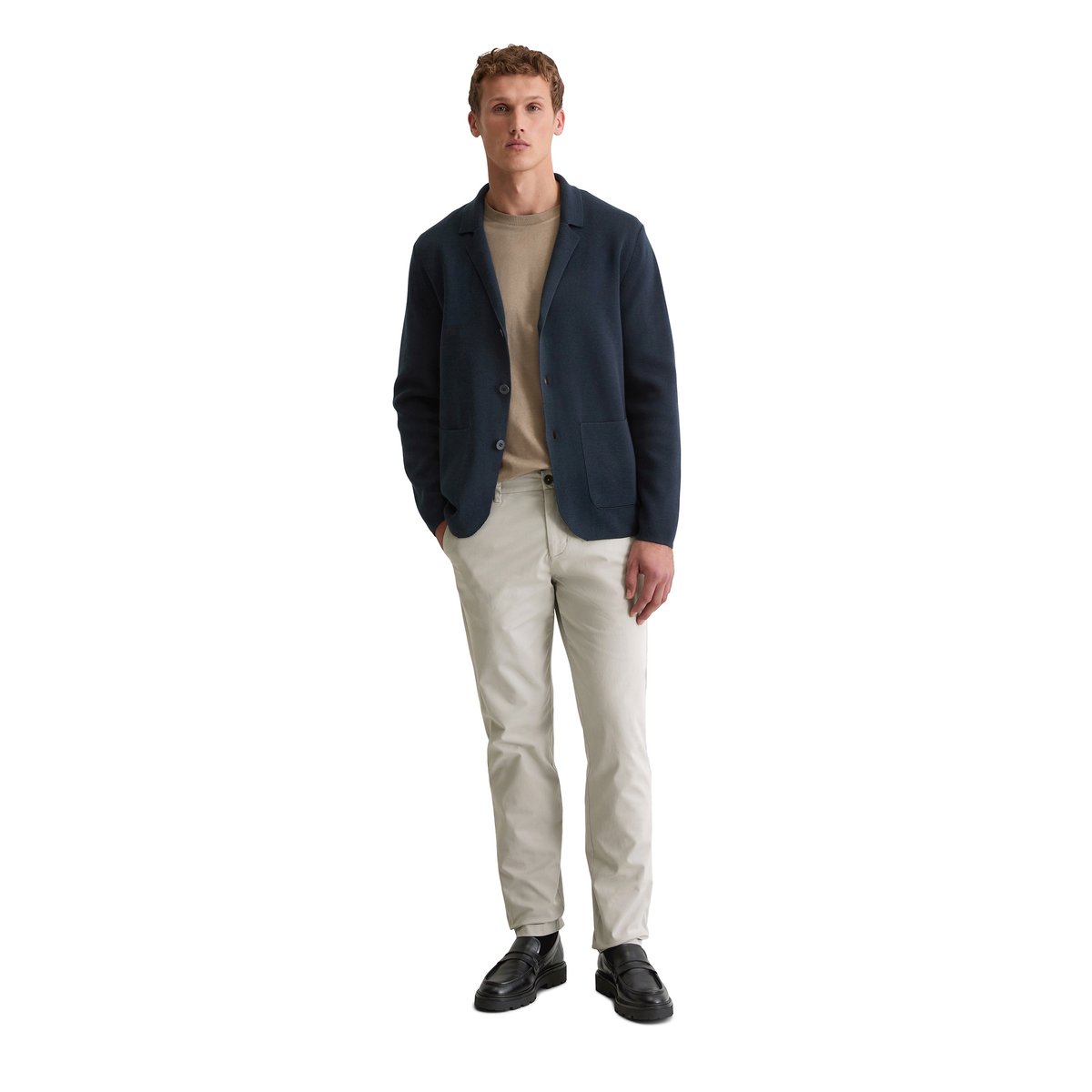 Veste tricotée DfC regular en coton bio bleu foncé, MARC O'POLO