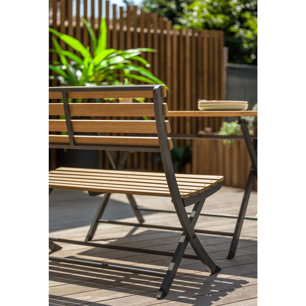 Ensemble repas pliant en teck naturel, HOME MAISON