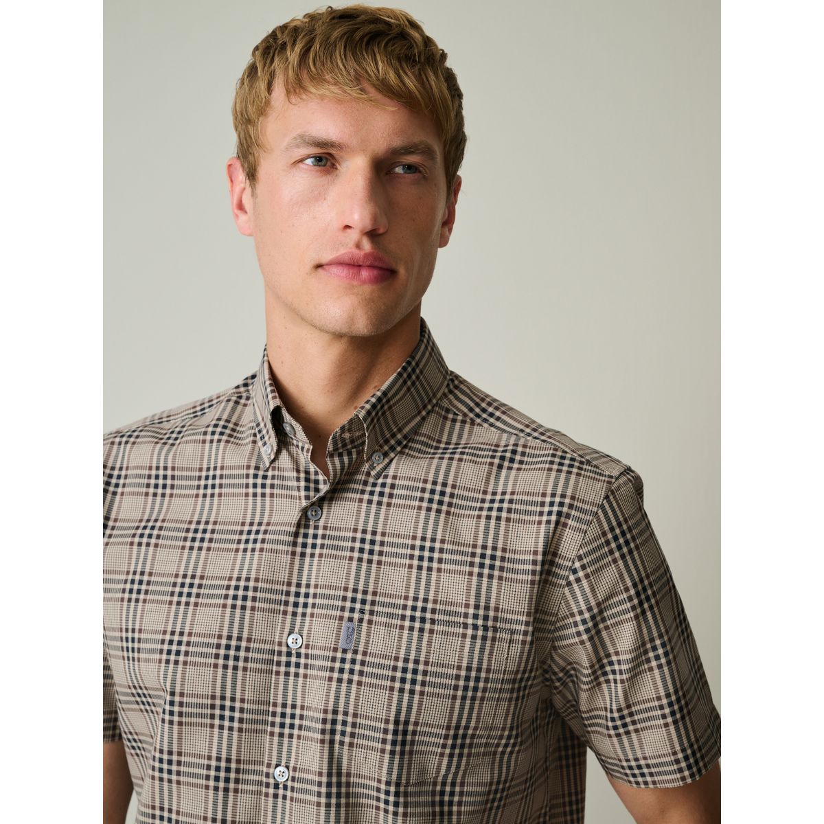 Chemise oxford à manches courtes et carreaux naturel, NEXT
