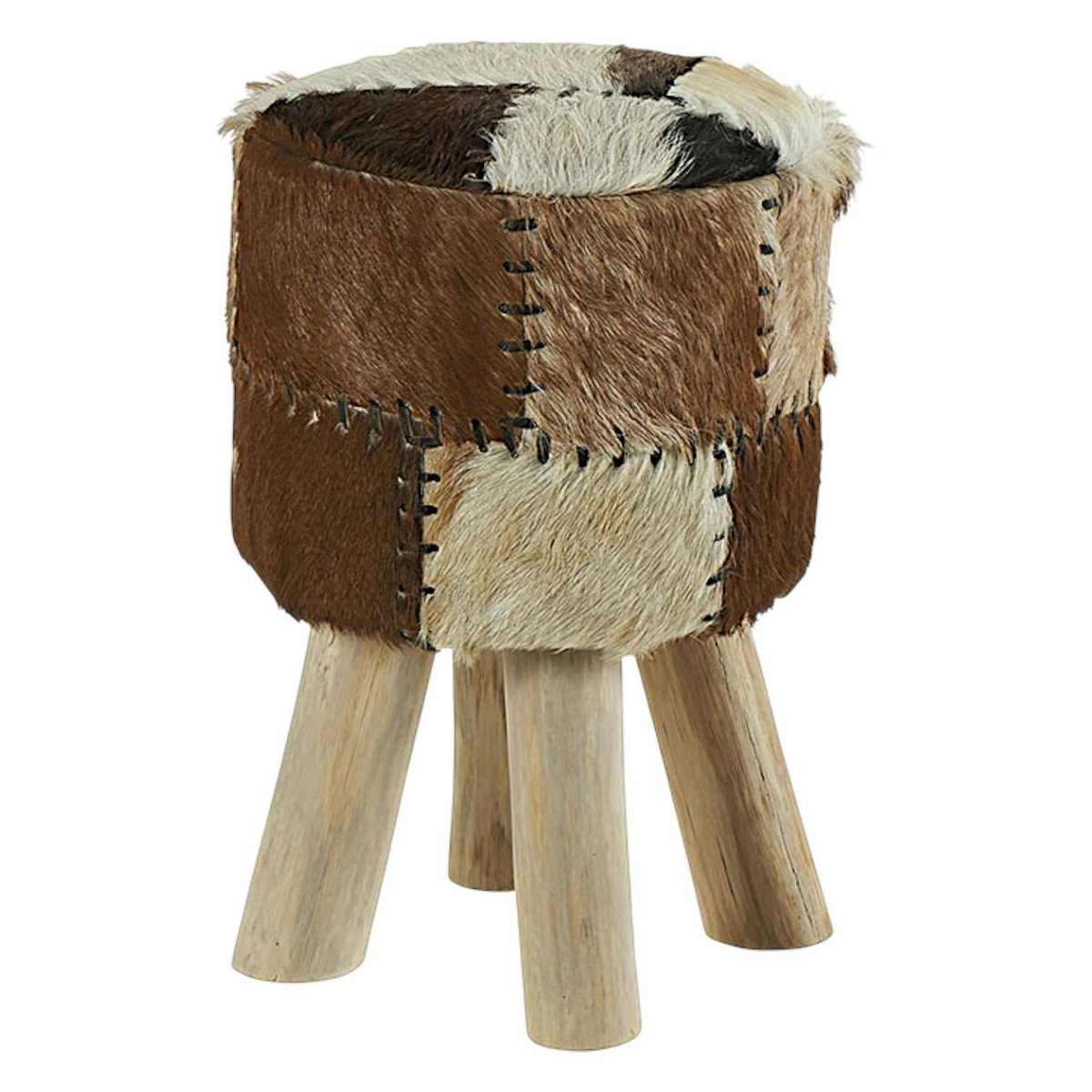 Pouf bois de teck peau Lampang bois naturel, PIER IMPORT