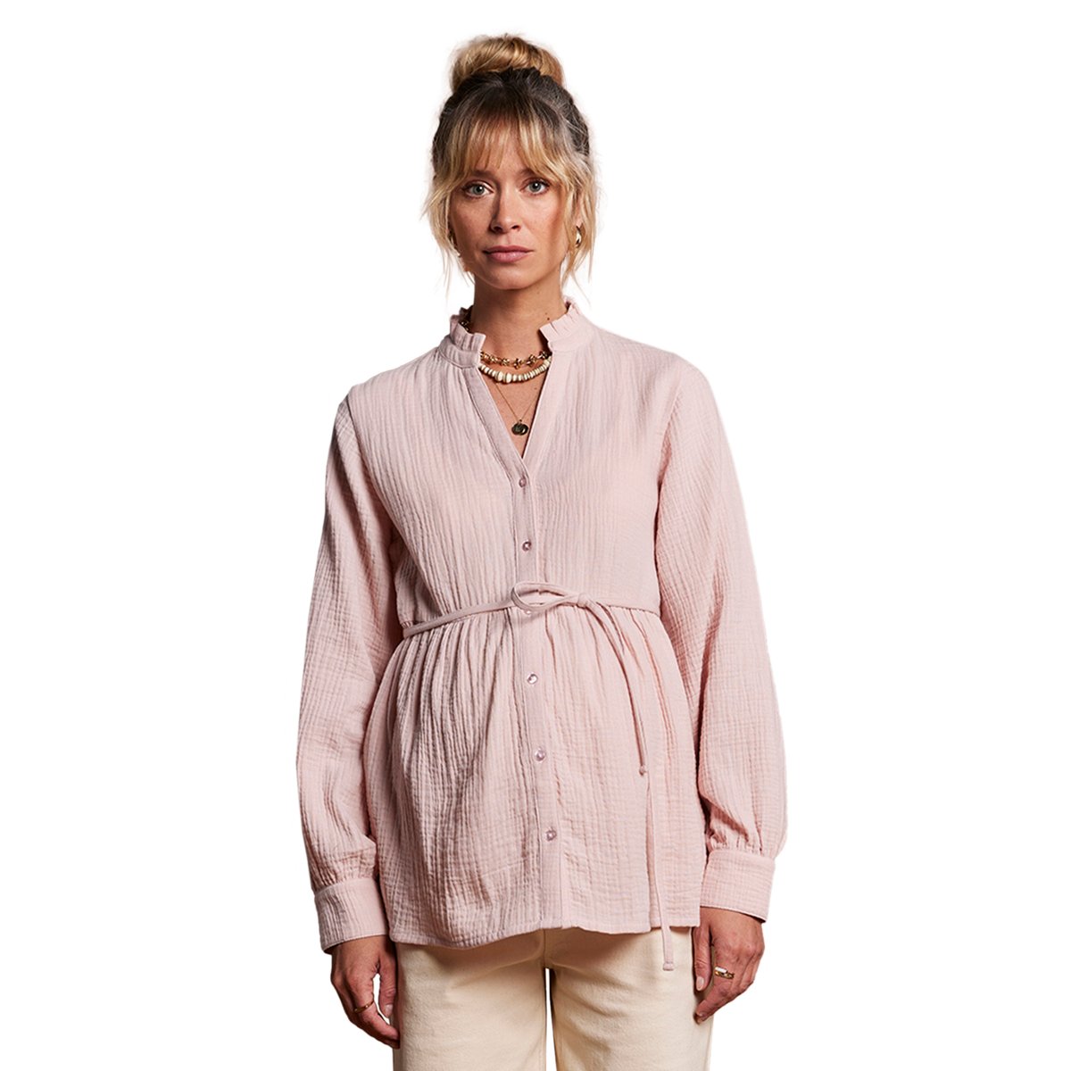 Blouse en gaze de coton grossesse et allaitement blush, ENVIE DE FRAISE