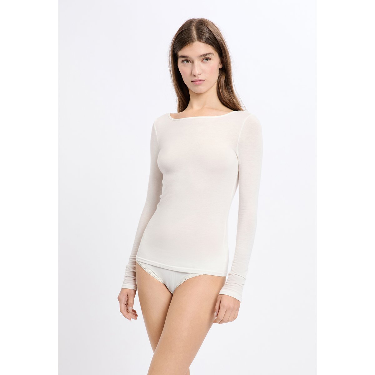 T-shirt thermique col bateau WARME UP ecru, ETAM