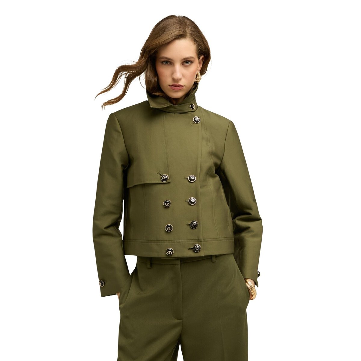 Trench-coat court croisé verde militare, MOTIVI