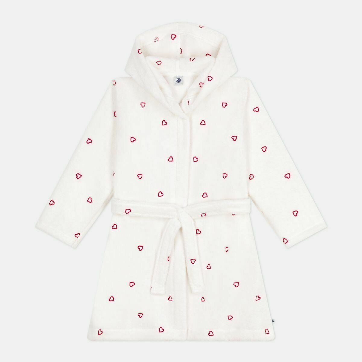 Kinderbademantel aus Baumwollfrottee mit gestickten Herzen motiv herz, PETIT BATEAU
