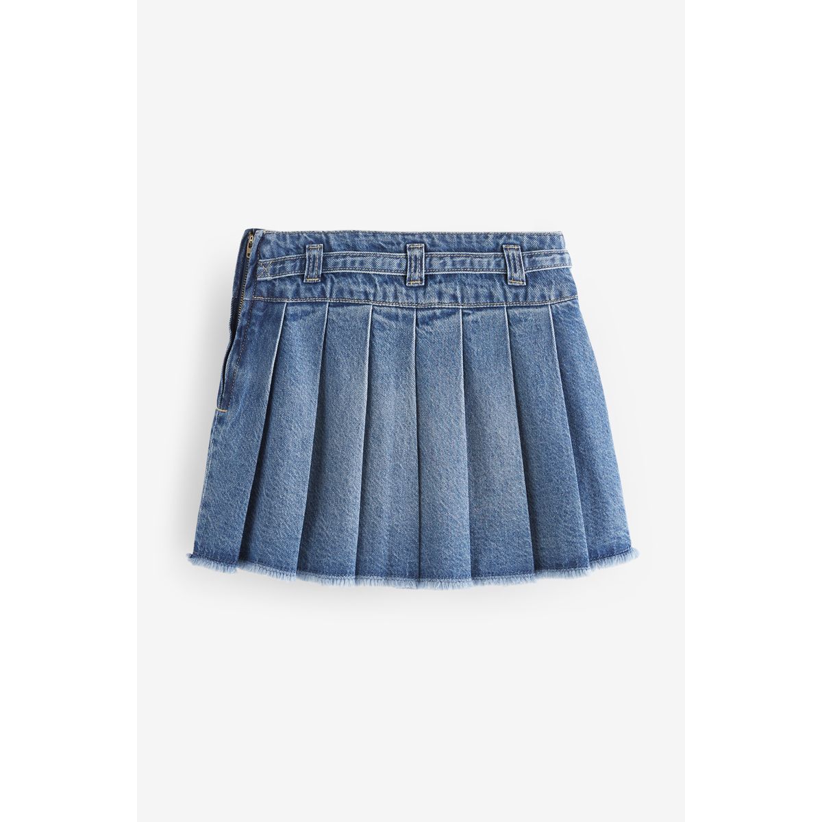 Jupe plissée en denim bleu moyen, NEXT