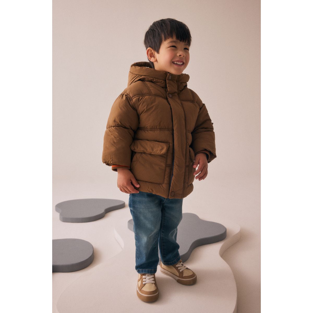 Manteau imperméable rembourré en peau lainée marron, NEXT