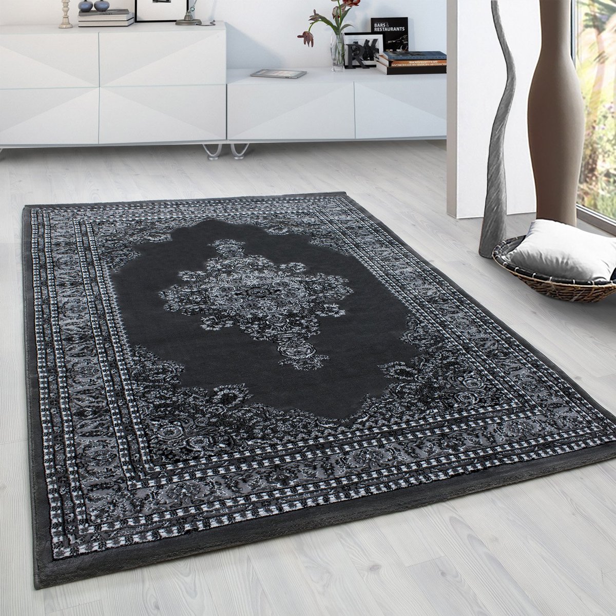 Tapis de salon à motif persan MARRAKESH gris, NAZAR RUGS