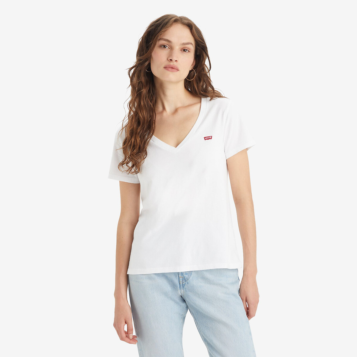 T-shirt met korte mouwen, V-hals, logo vooraan wit, LEVI'S