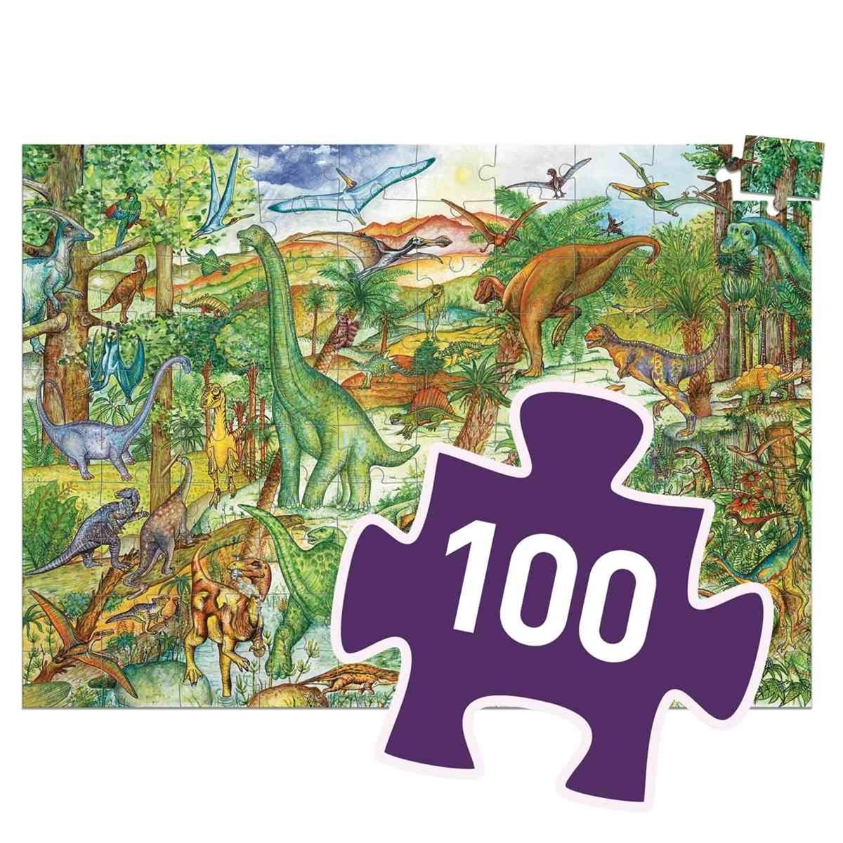 Puzzle d'observation Dinosaures et livret 100 pièce multicolore, DJECO