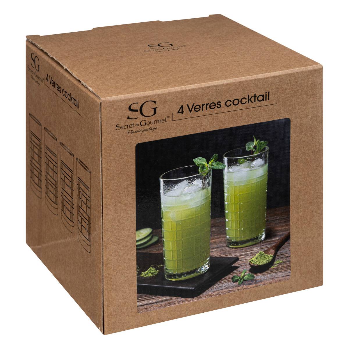 Lot de 4 verres hauts en verre 30 cl EDGAR transparent, SECRET DE GOURMET