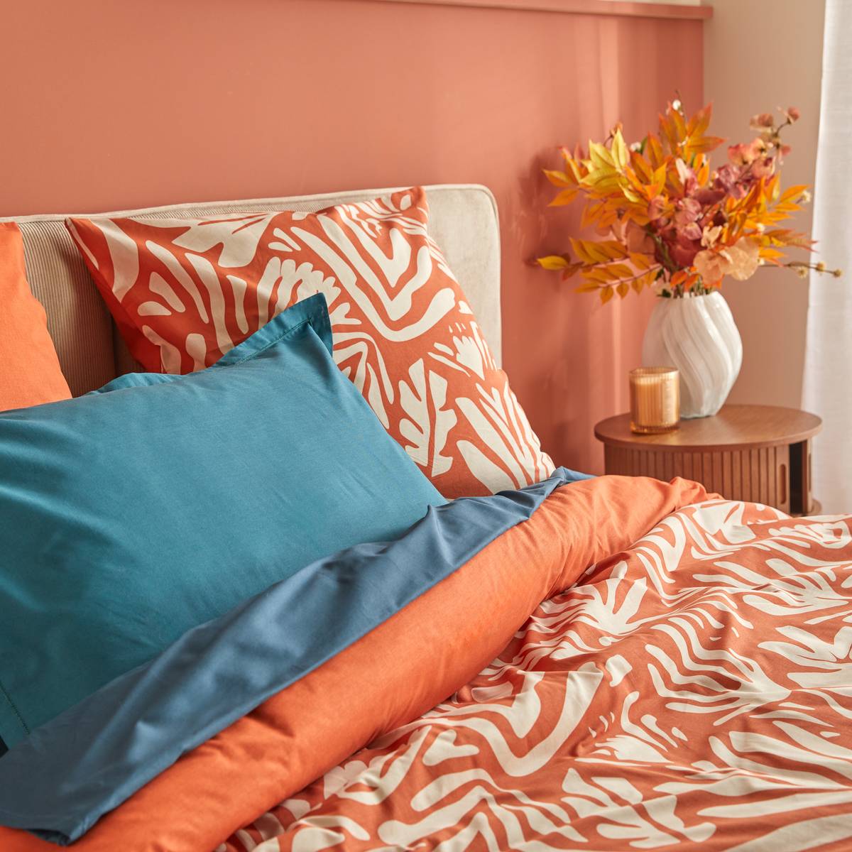 Parure de lit double en coton MORRIS orange, ATMOSPHERA