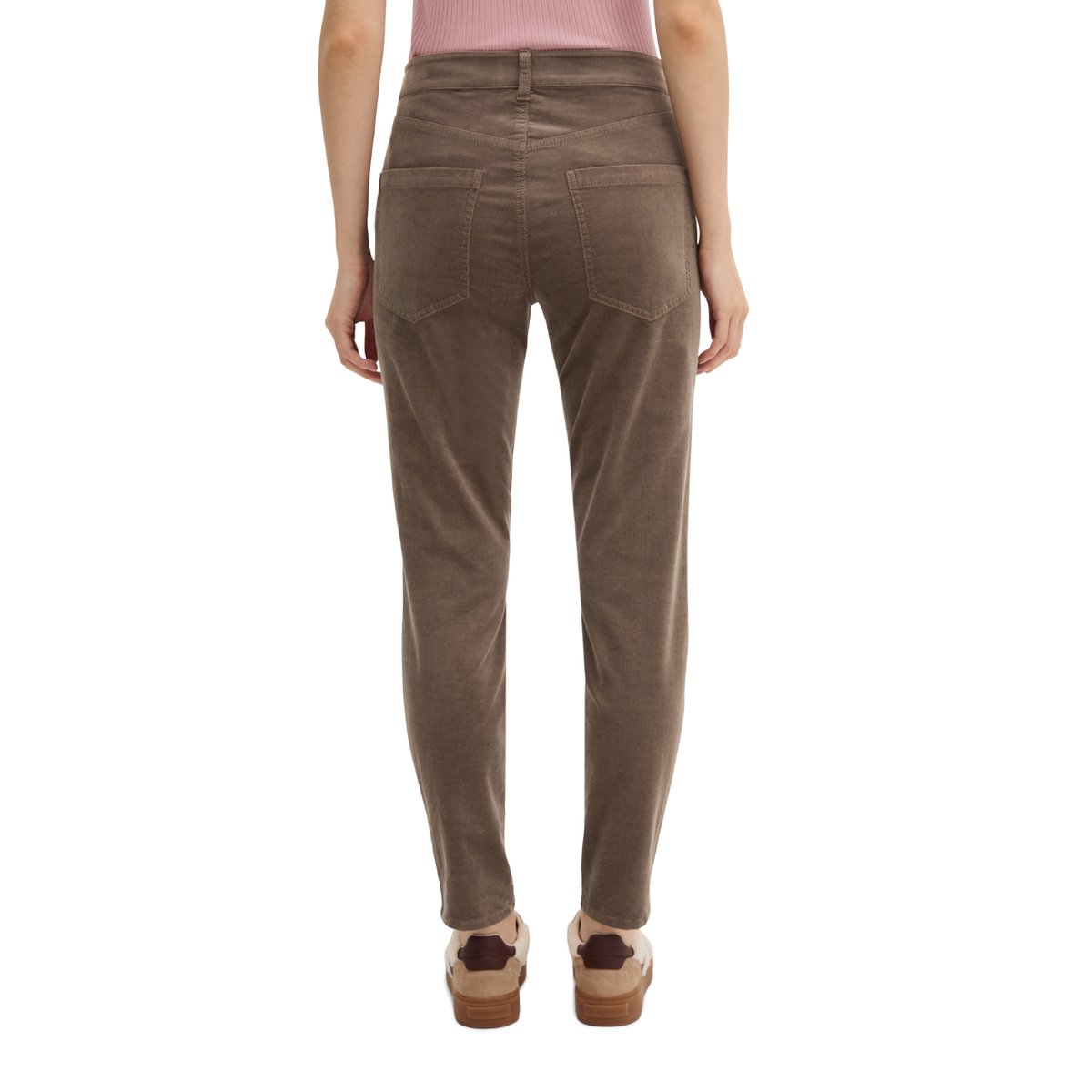 Pantalon à fines côtes modèle Theda boyfriend cropped en coton organique modal stretch marron clair, MARC O'POLO