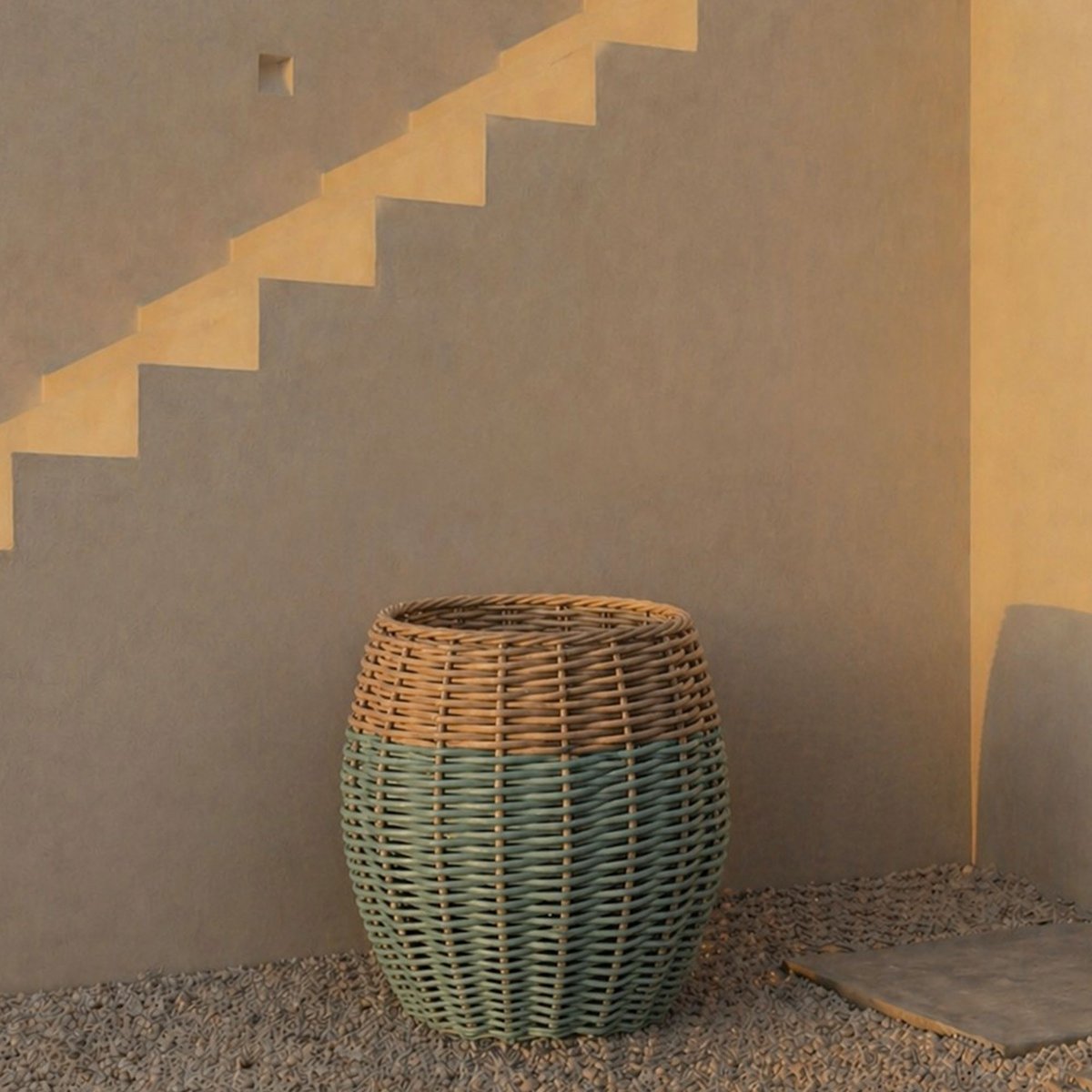 Set de 3 paniers tressés en rotin synthétique pour extérieur 55x55x47cm vert, WADIGA