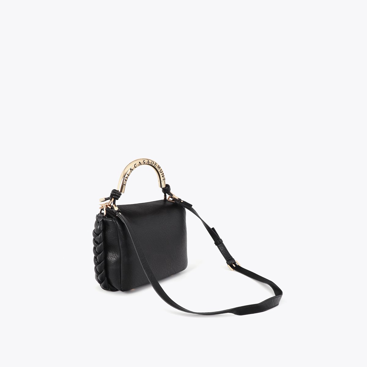 Sac à bandoulière à logo métallique tressé avec perles noir, LOLA CASADEMUNT