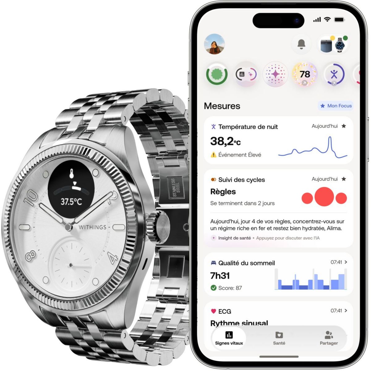 Montre santé Scanwatch Nova Brilliant 39mm Titanium gris, WITHINGS
