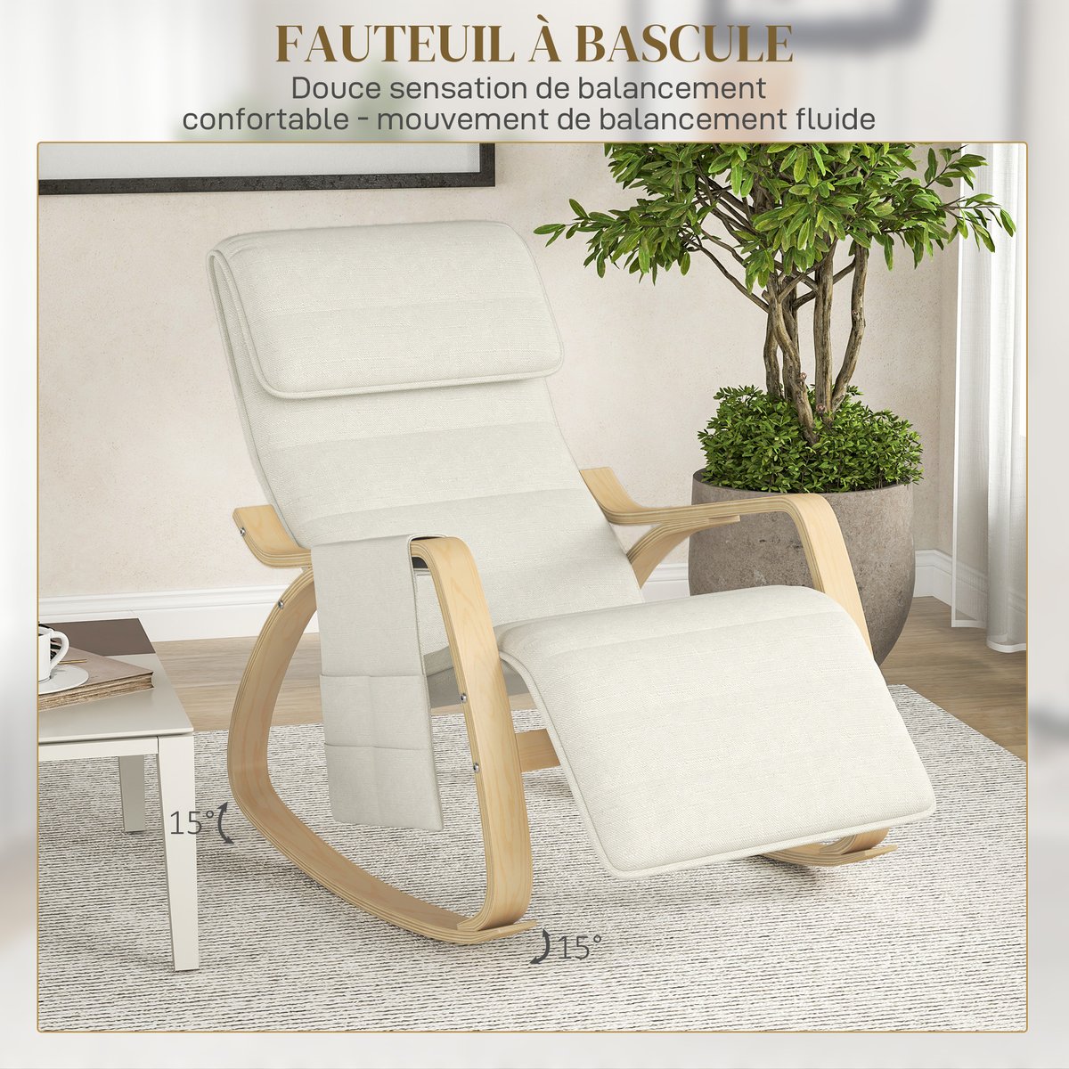 Fauteuil à bascule Lin Crème crème, HOMCOM