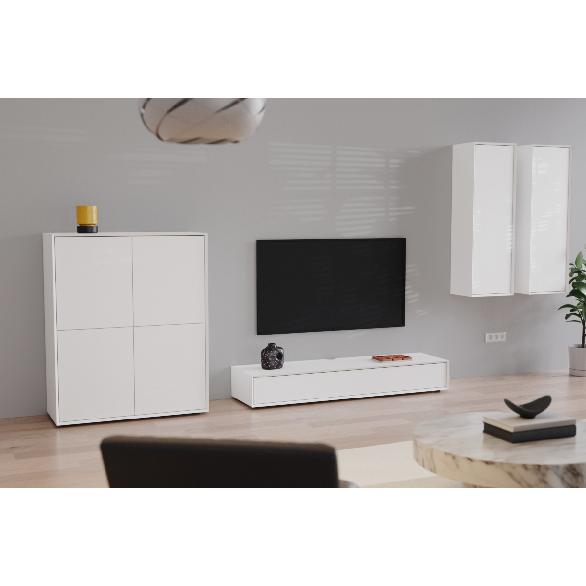 Meuble TV 1 abattant ORELIA blanc, CALICOSY