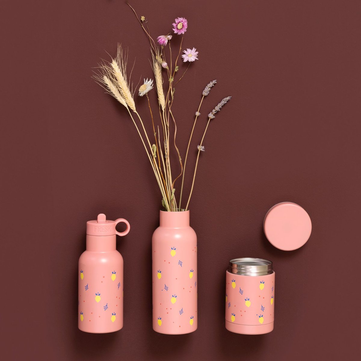 Gourde isotherme rose, jaune, bleu, FRESK
