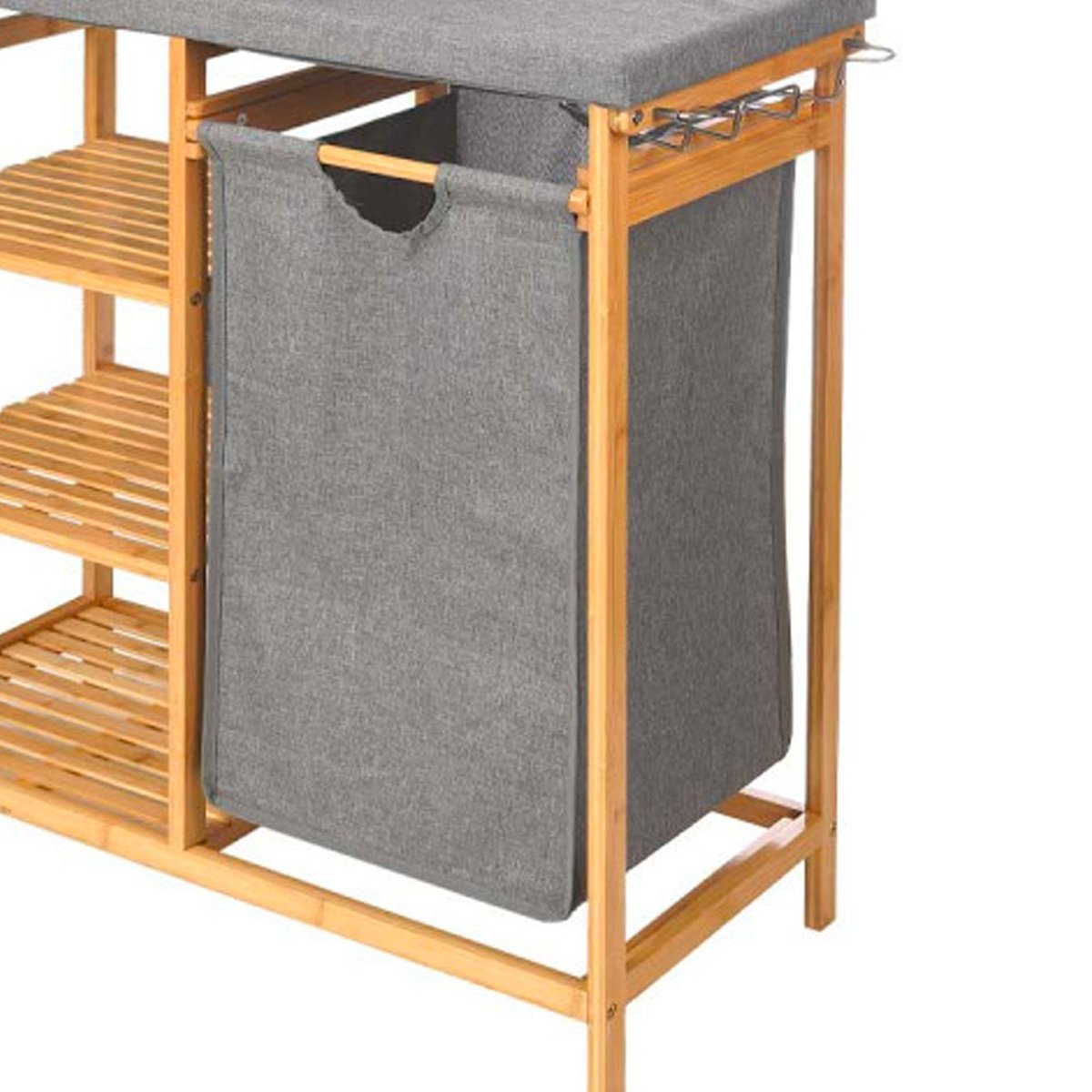 Meuble planche à repasser bambou et tissu gris 111x34x82cm bois, WADIGA