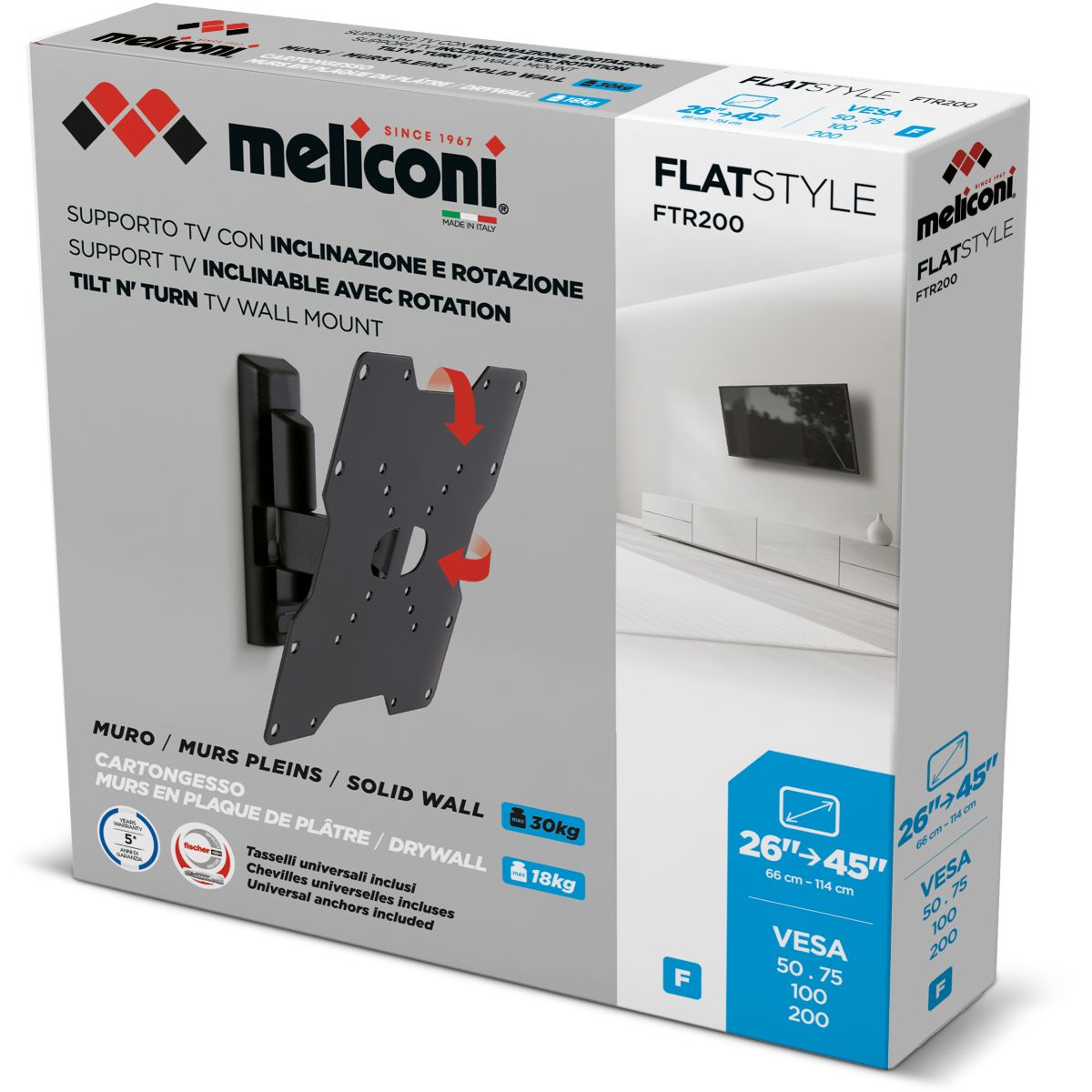 Support mural TV FTR 200 FLAT couleur unique, MELICONI