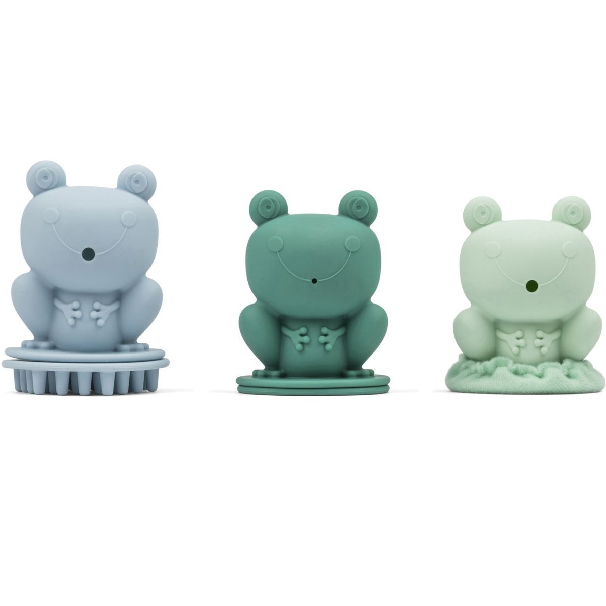 Set de 3 grenouilles de bain bleu, vert d'eau, vert, LILLIPUTIENS