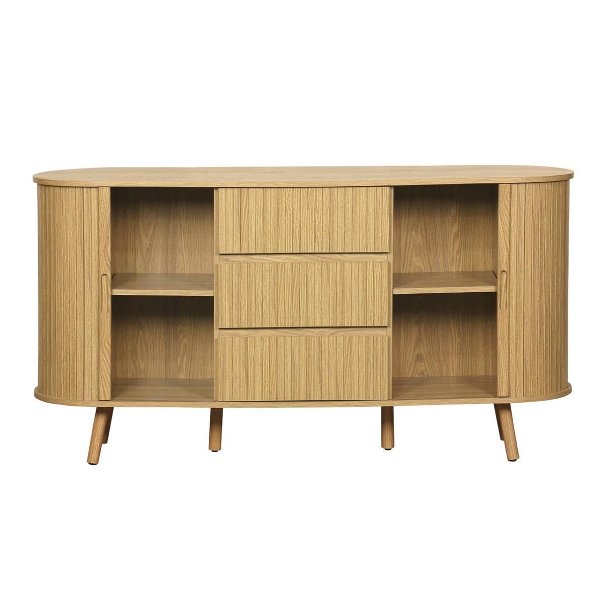 Buffet scandinave décor bois rainuré 2 portes coulissantes 150cm LEGACY naturel, SWEEEK