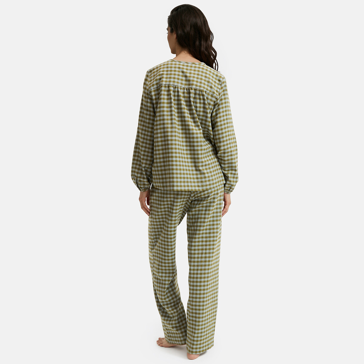 Cotton Flannel Pyjamas checked blue/green, LA REDOUTE COLLECTIONS