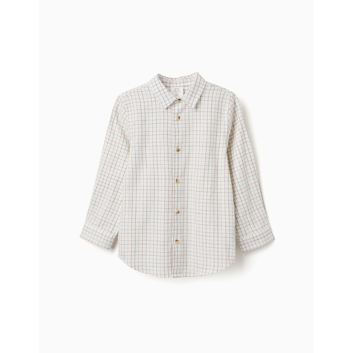 Chemise en coton à manches longues à carreaux beige clair, ZIPPY