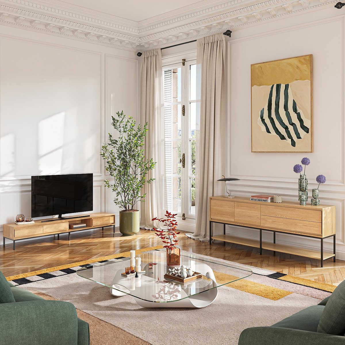 Banc TV FLAVIE naturel clair, HABITAT