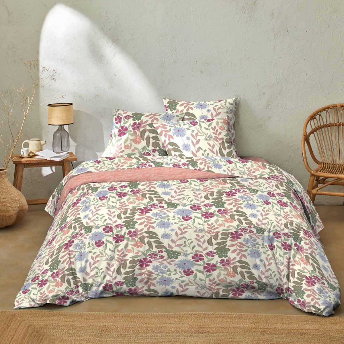 Parure de lit en coton motif floral rose, DALHIA multicolore, C DESIGN HOME TEXTILE