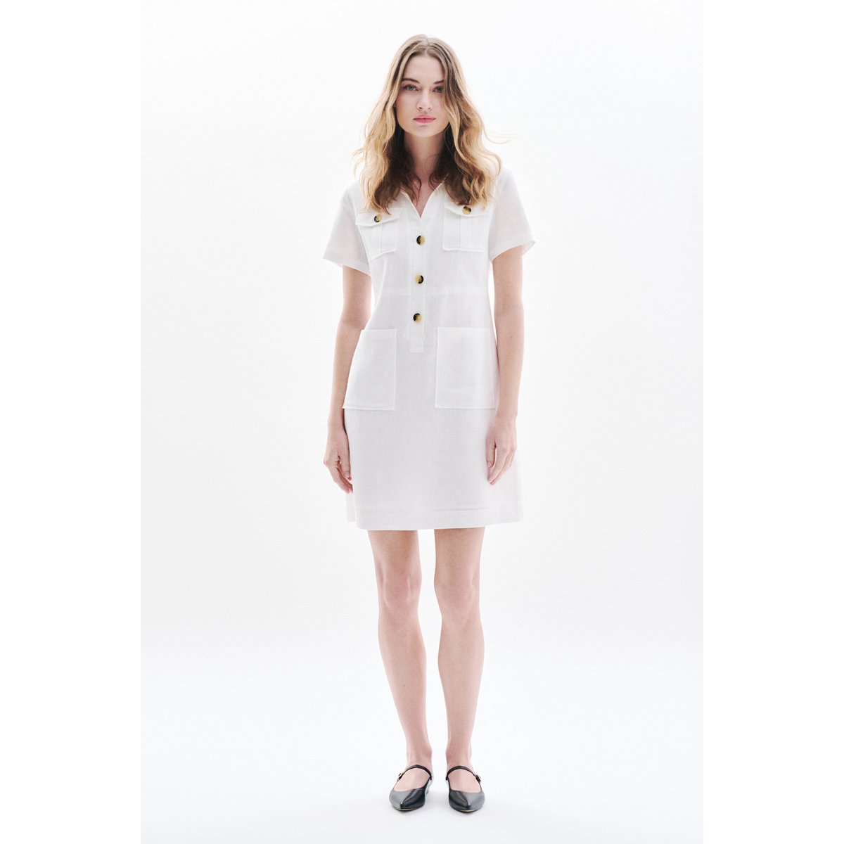Robe droite col polo en lin LAUREB blanc, CAROLL