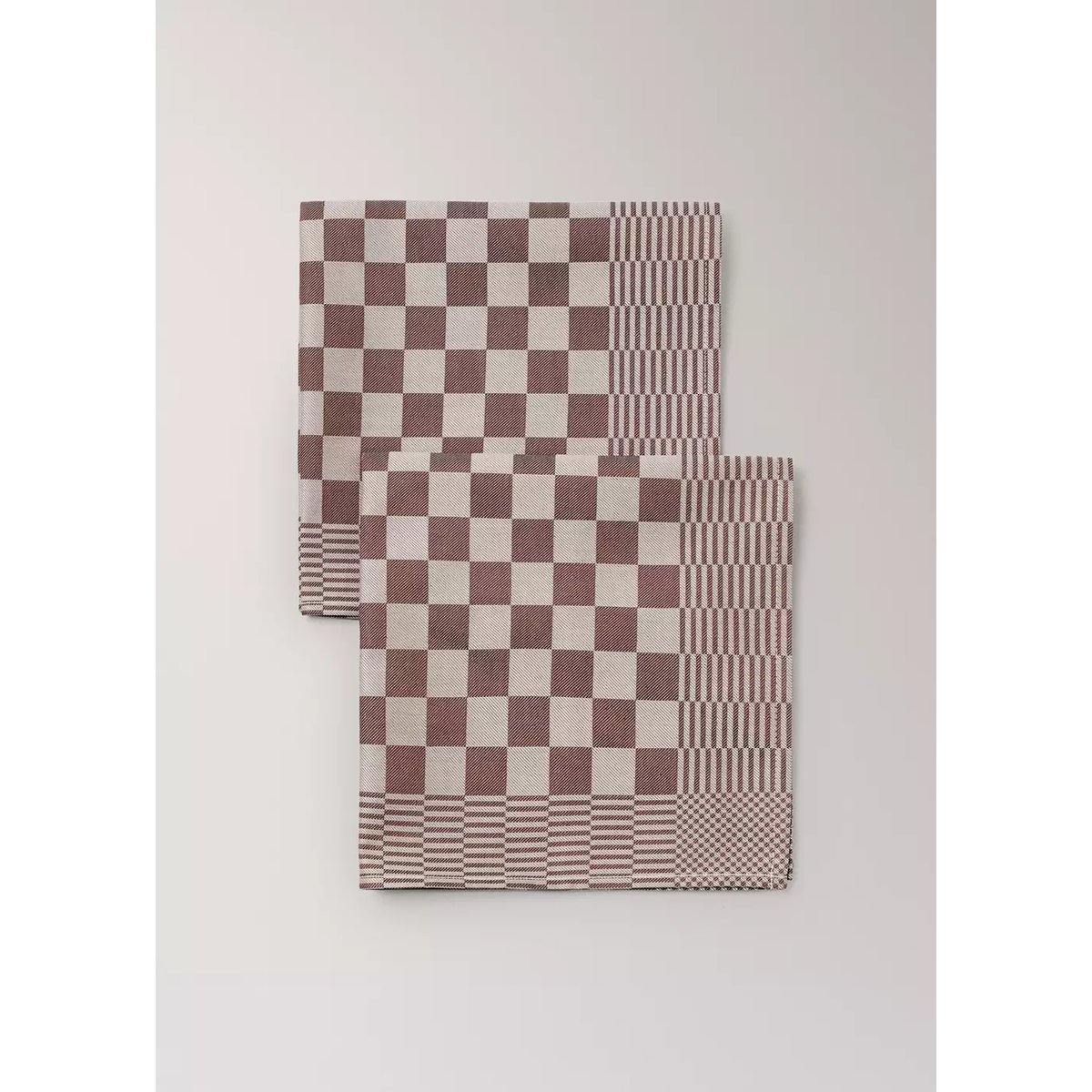 Lot de 2 serviettes de table en coton jacquard à carreaux marron, MANGO HOME
